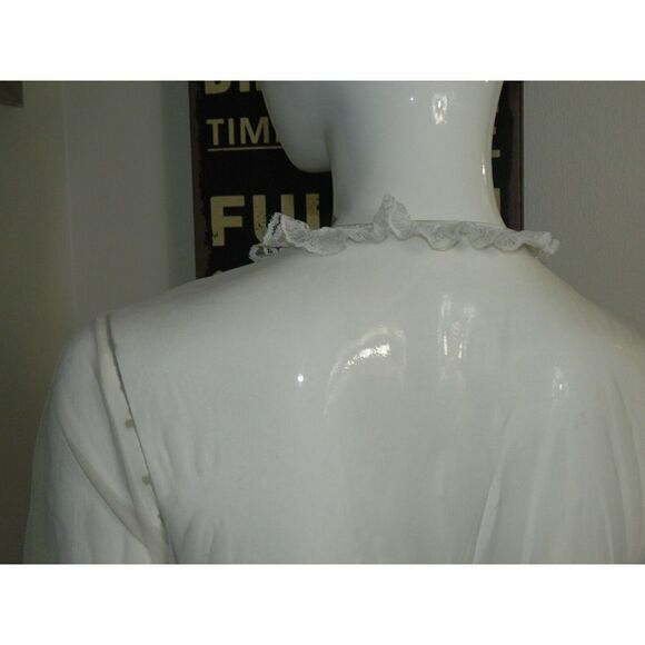 Miss Elaine Robe White Sheer‎ Blue Drawstring  Lace  Neck Ruffle Peignoir Small - Picture 7 of 13